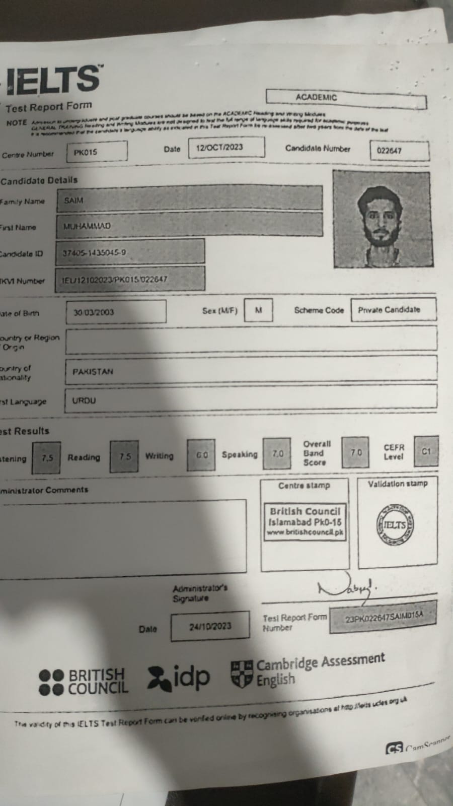 IELTS Certificate