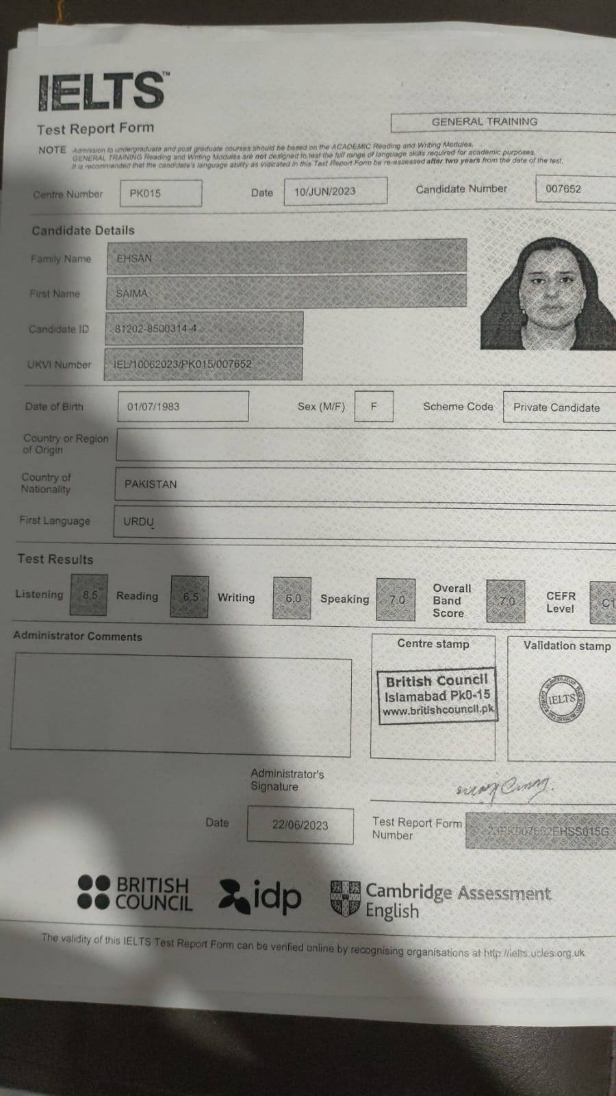 IELTS Certificate