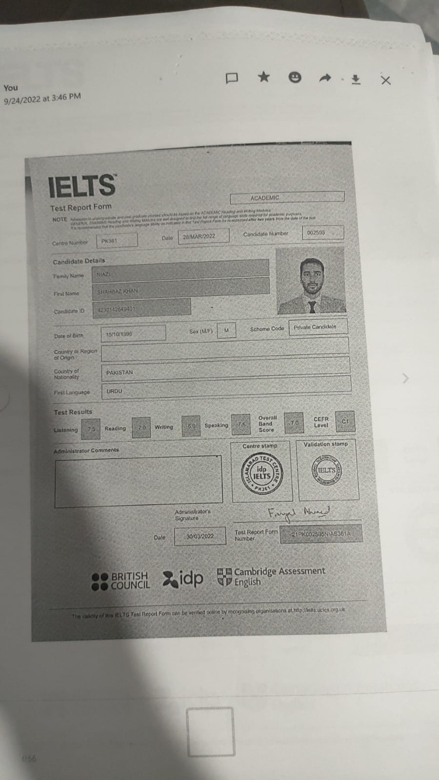 IELTS Certificate