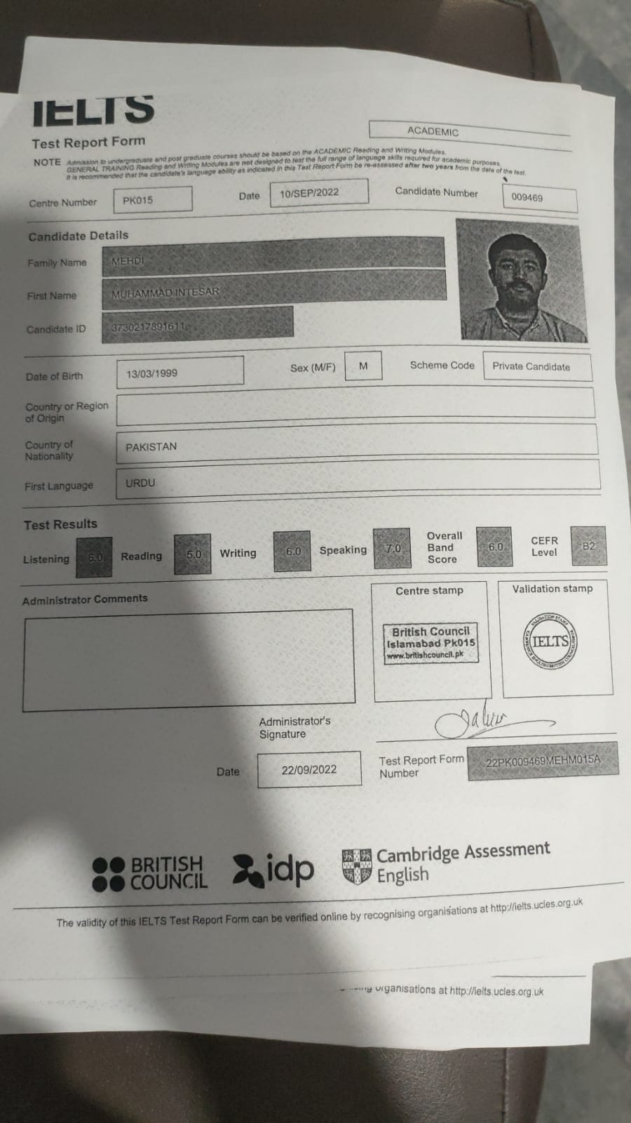 IELTS Certificate
