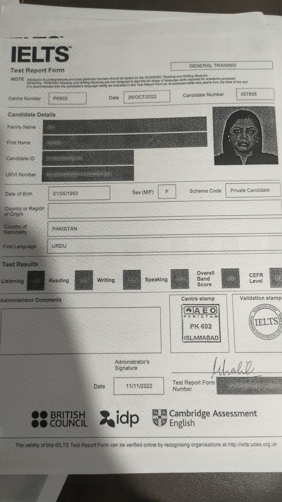 IELTS Certificate