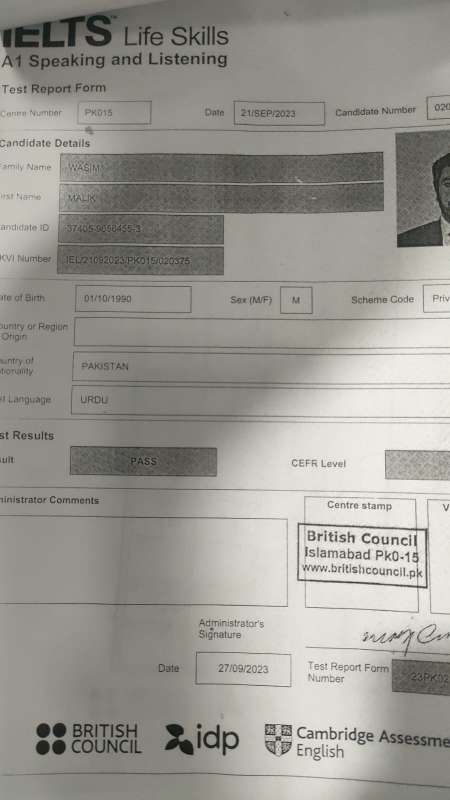 IELTS Certificate